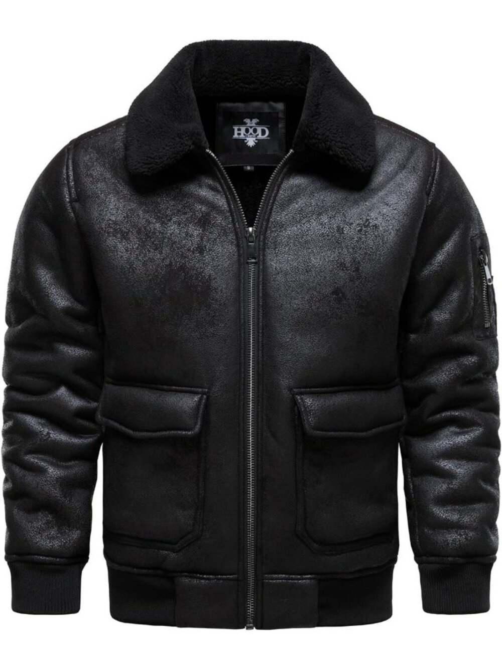 Men's Leather Bomber Jacket with Fur Collar, Stylish Winter Outerwear, Size